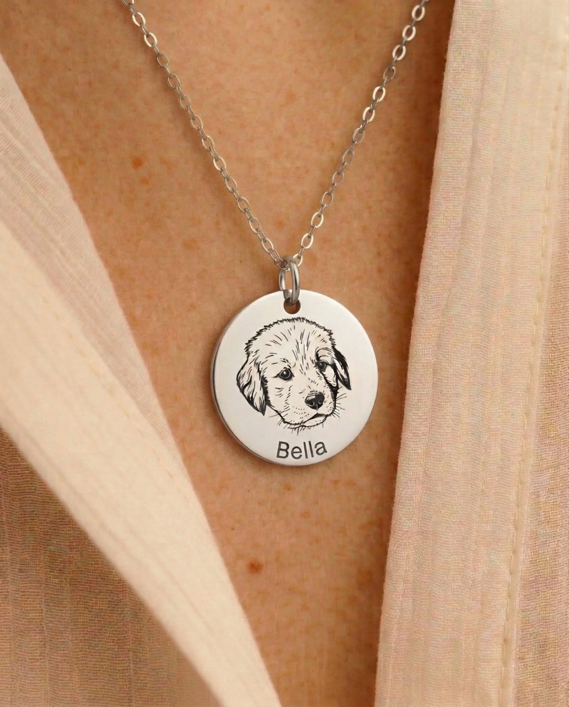custom pet portrait necklace worn personalised pet jewellery