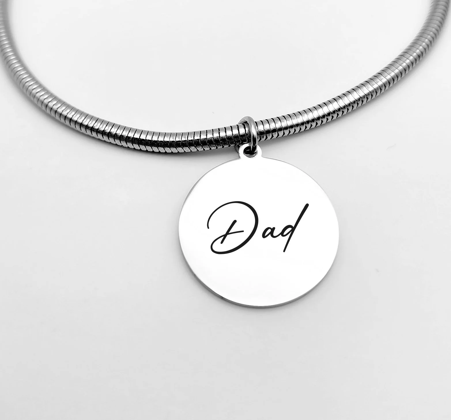 Silver Round Handwriting Engraved Rope Bracelet