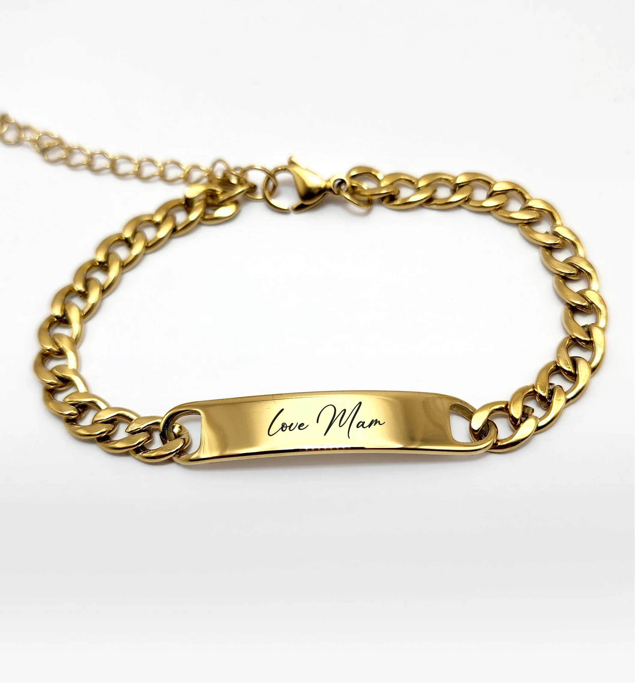 18k Gold Plated Handwriting Engraved Bar Stylish Mens Bracelet
