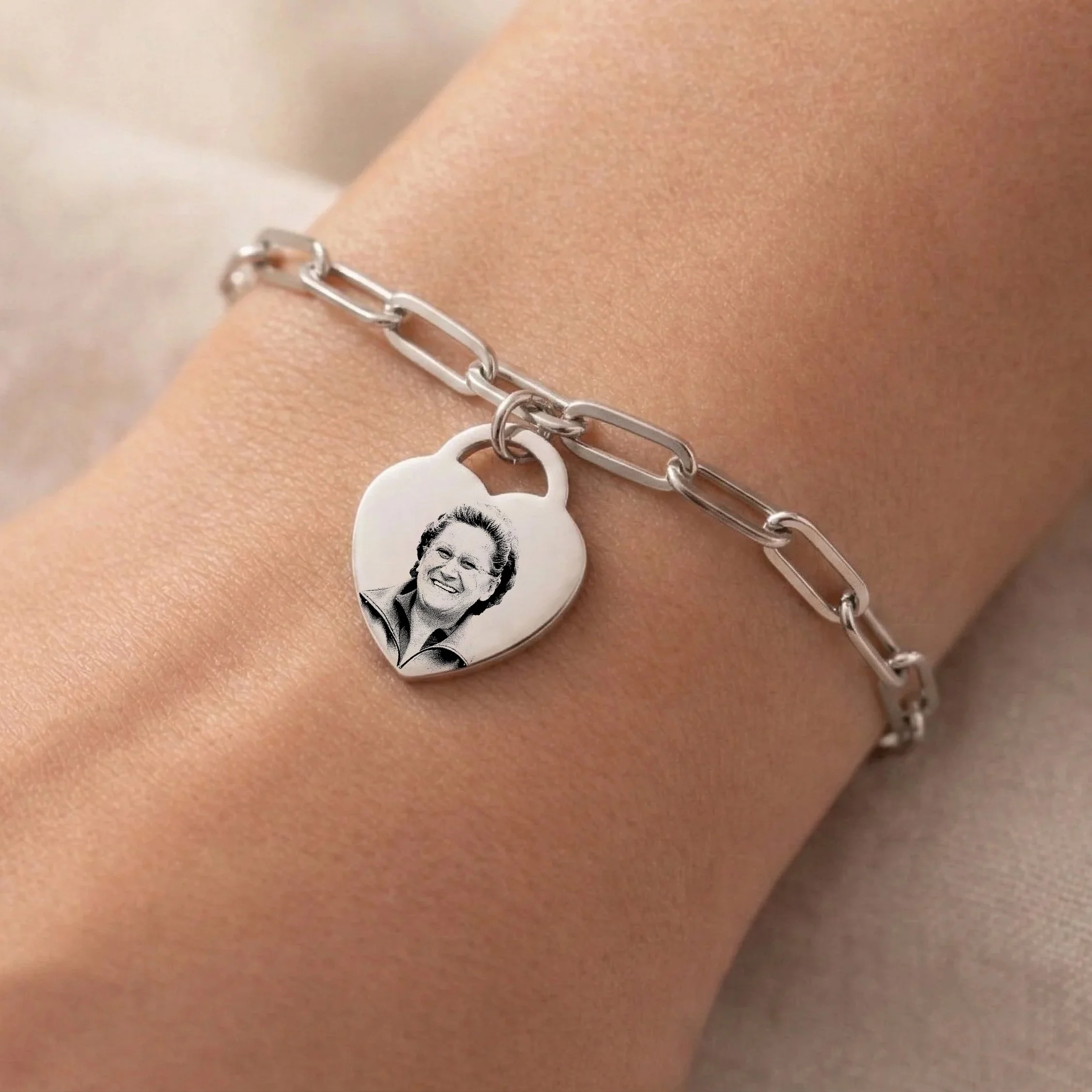 Silver Heart Paperclip Photo Bracelet