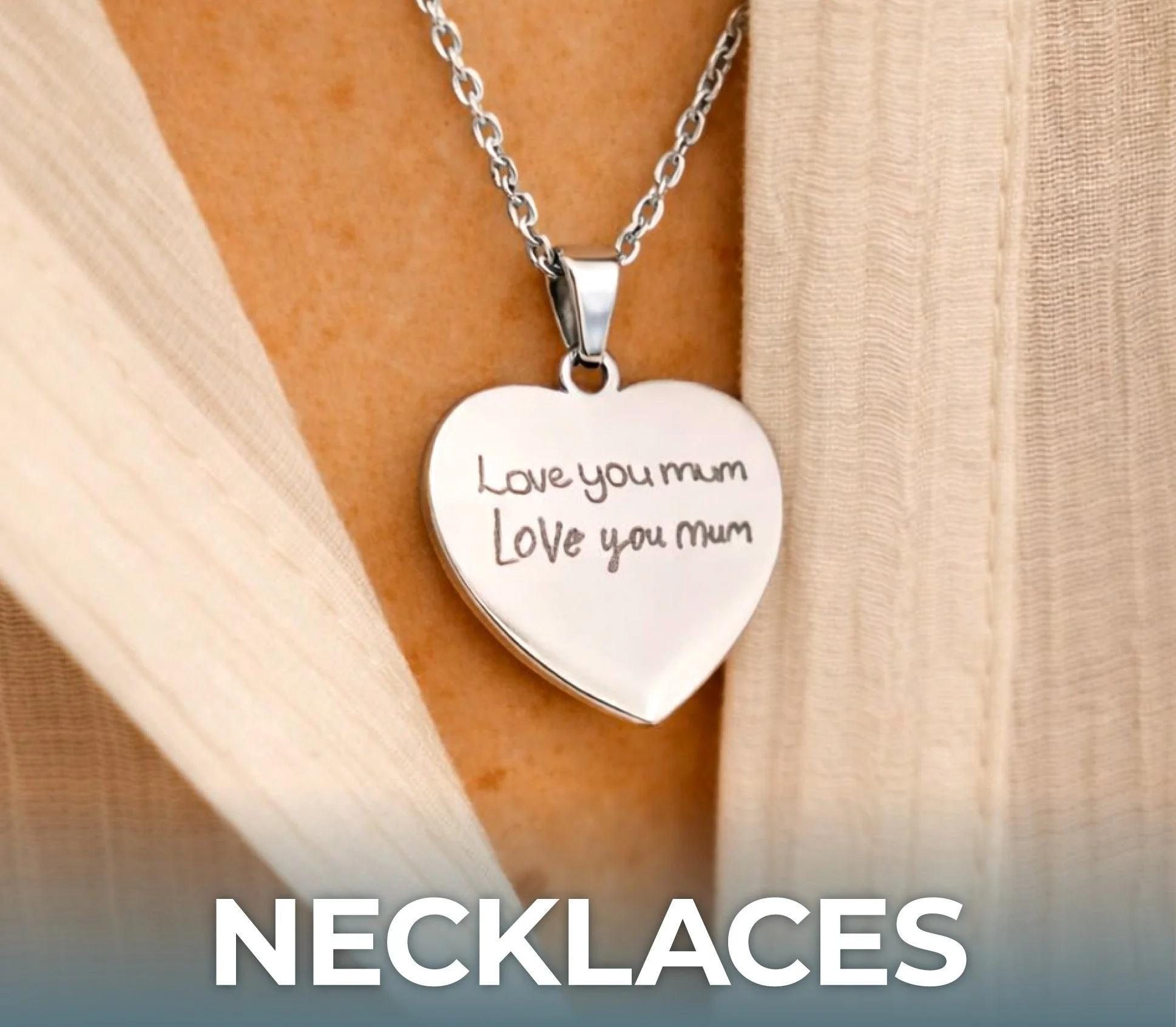 Handwriting engraved silver necklace. Personalised jewellery gift idea for her