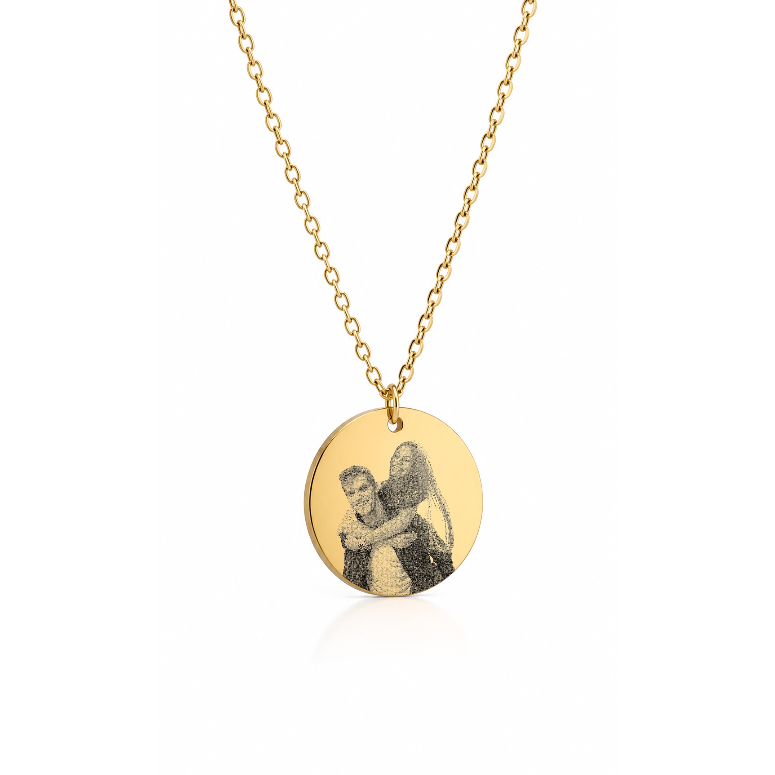 18k PVD Gold Round Photo Necklace