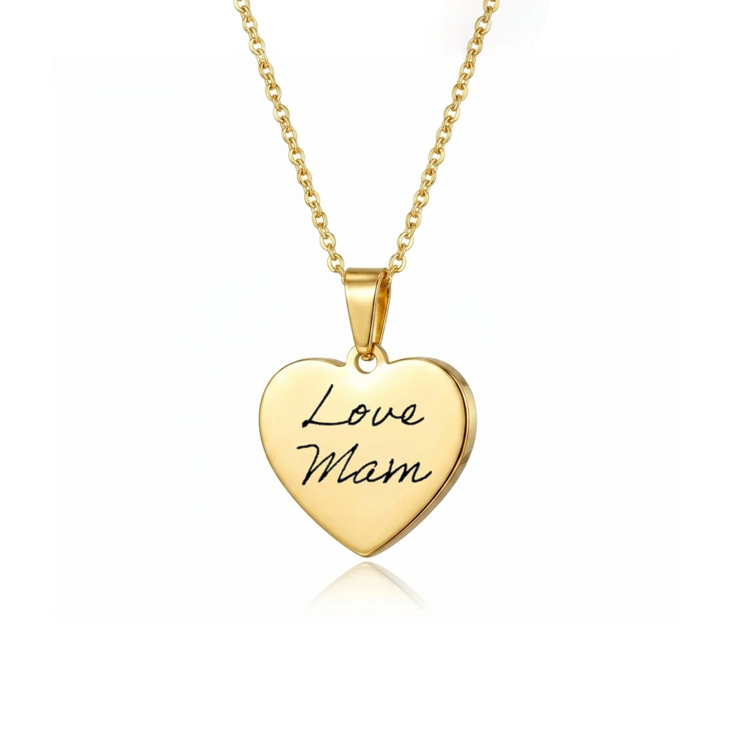Gold Heart Handwriting Engraved Necklace
