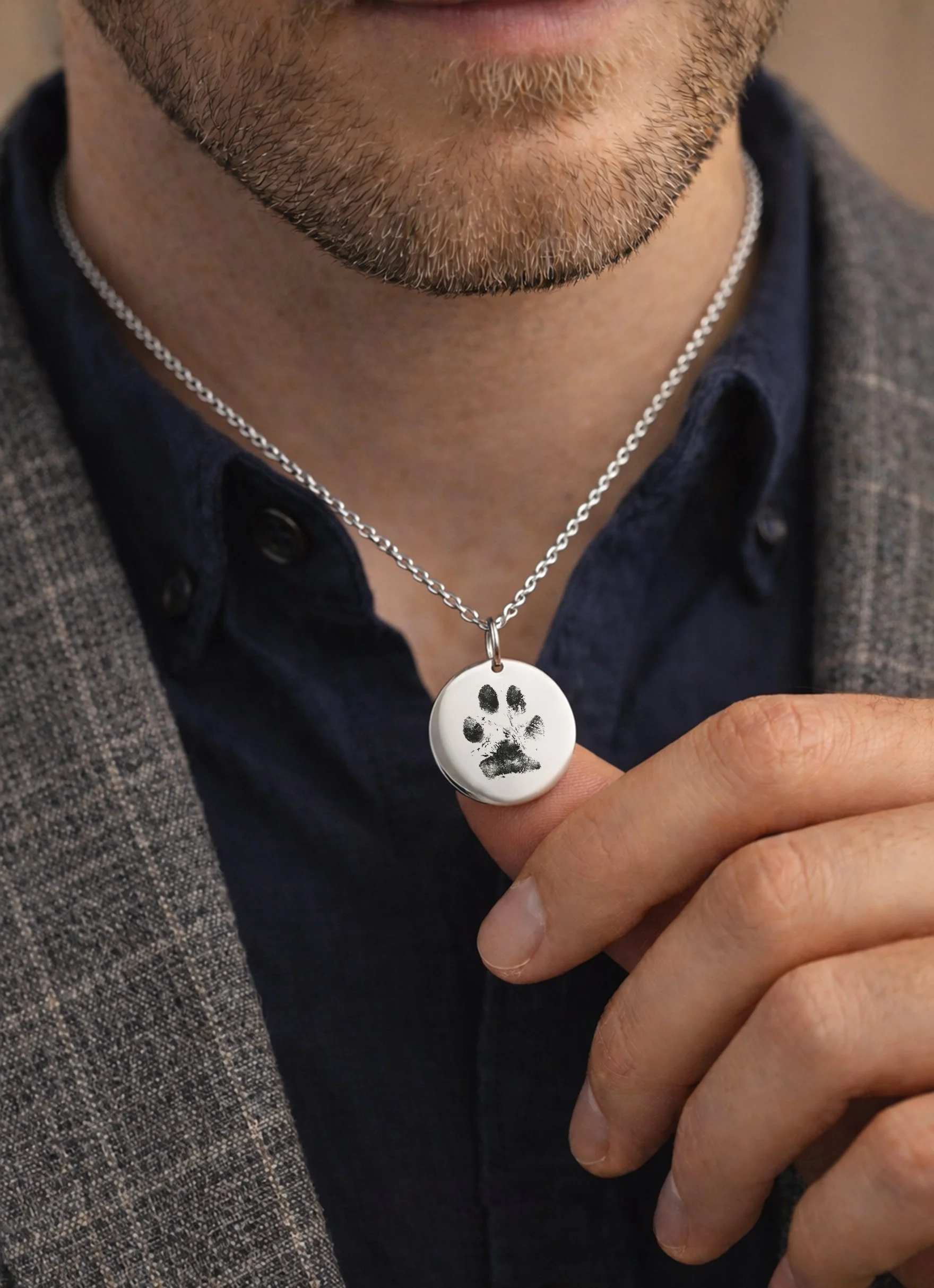 custom pet paw print necklace worn jewellery mens