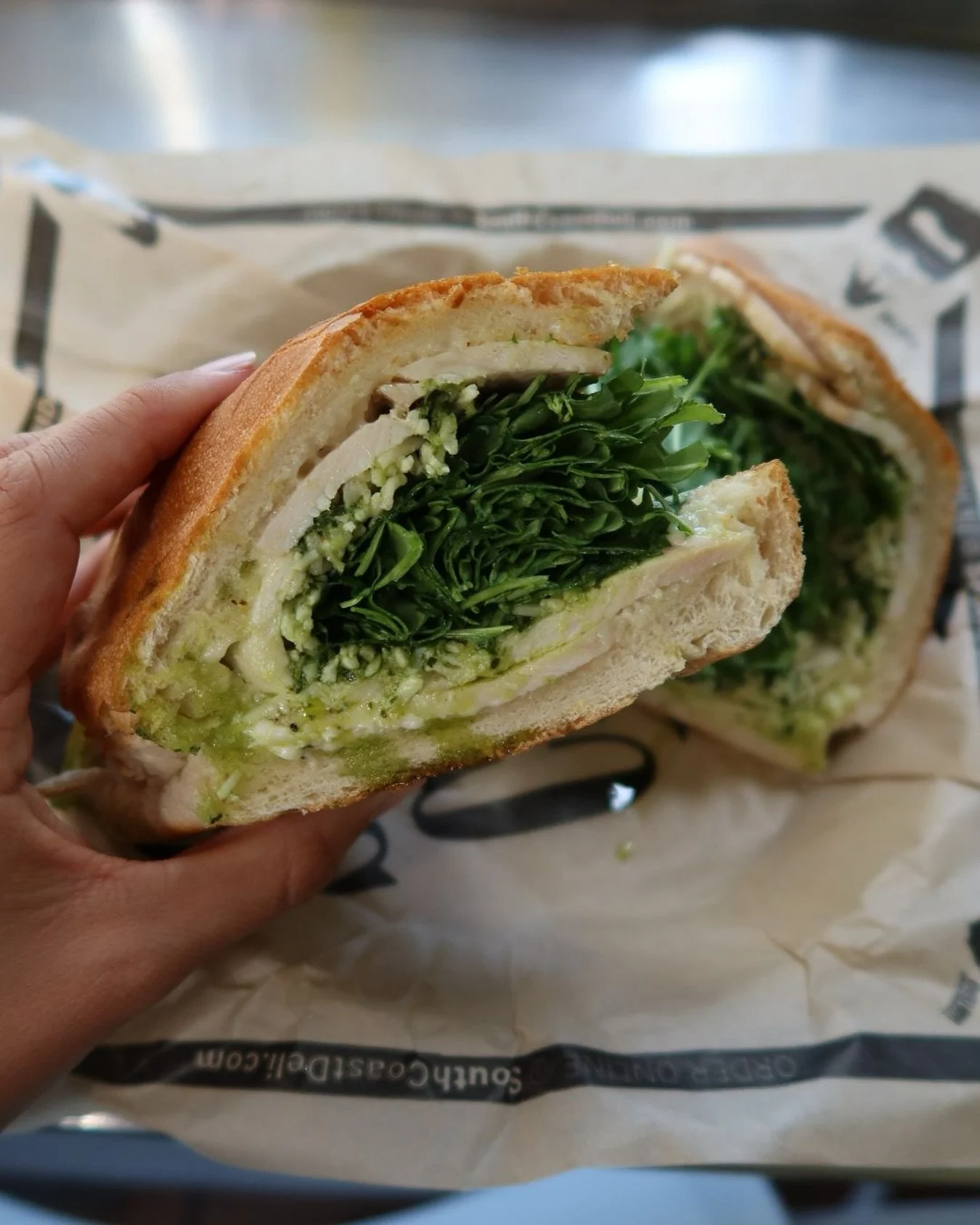 WHEN IN ROME | 
HOUSE ROASTED CHICKEN BREAST W/ OUR ALMOND &amp; SAGE PESTO, LEMON MAYO, PECORINO CHEESE &amp; ARUGALA