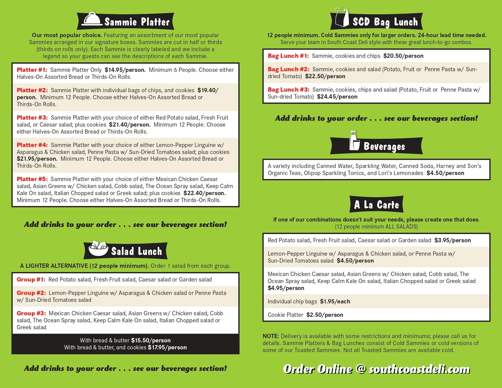Catering Menu Front