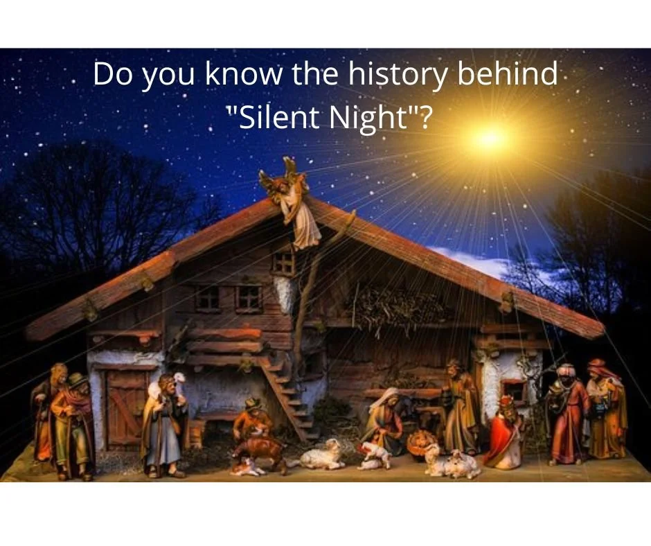 Nativity scene with figures of Mary, Joseph, baby Jesus, shepherds, and animals in front of a stable, under a starry night sky with a bright star.