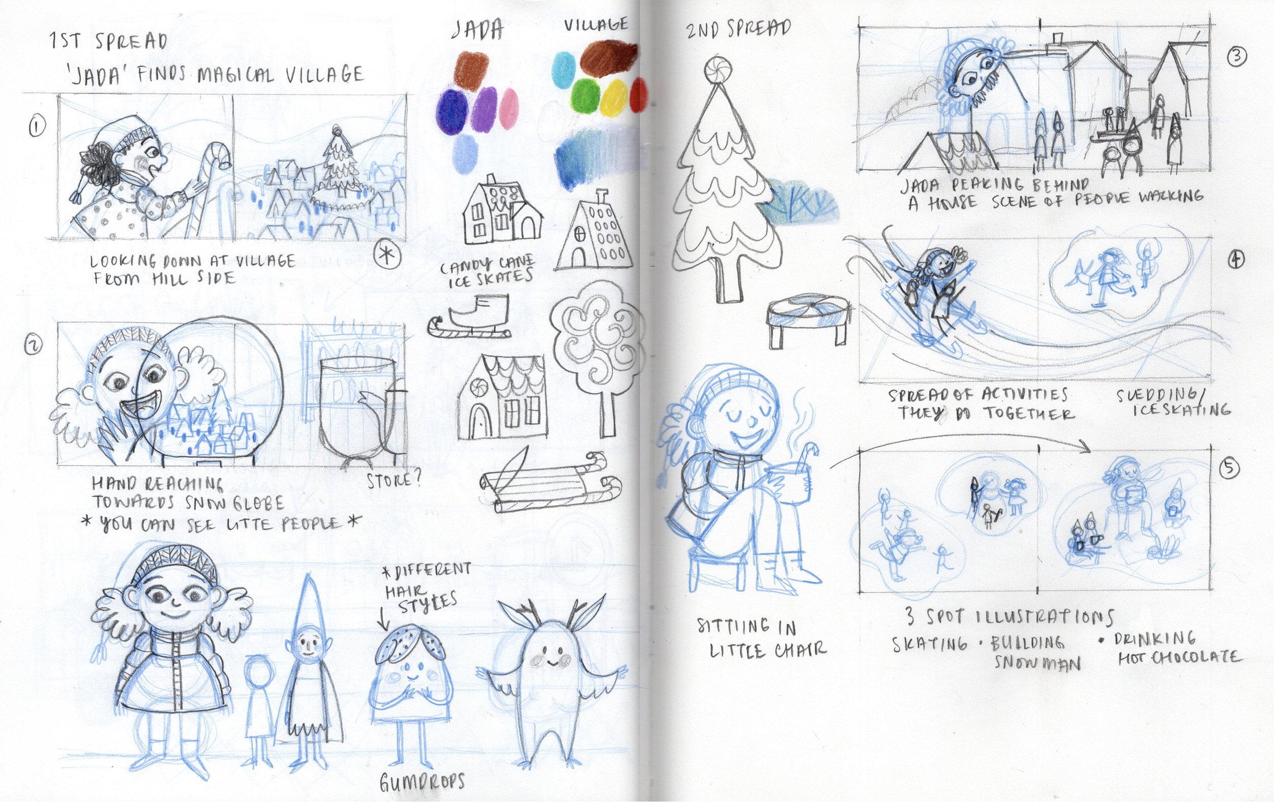 Sketches for kids lit character design, book design