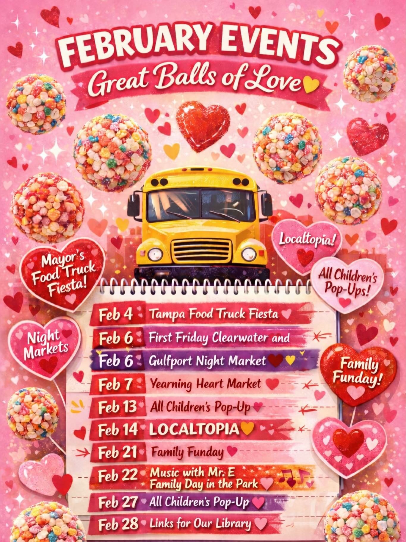 💛🍨 FEBRUARY EVENTS🍨💛

February is FULL (balls) of love &amp;&nbsp;&nbsp;community fun 💕 which we are pumped to be a part of!! 

We hope you catch us at one of our upcoming events and we still have plenty of space on the calendar for pop-ups and 