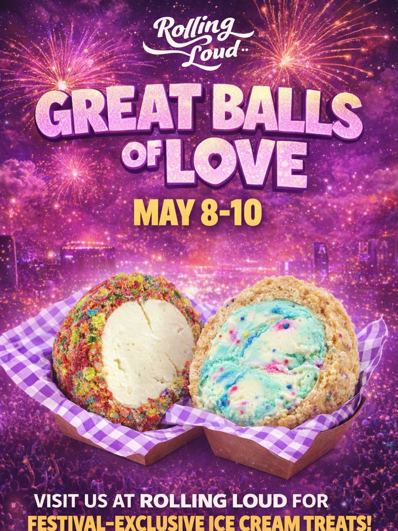 🔥 @rollingloud x Great Balls of Love! 🔥
We&rsquo;re bringing the sweetest heat to Orlando May 8&ndash;10 &mdash; festival‑exclusive ice cream balls that&rsquo;ll melt your mind and your taste buds. 🍦💥

Tag your crew and share this post so nobody 
