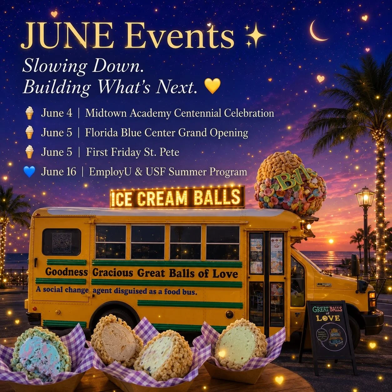 🌞✨ Catch Us This June ✨🐞

As summer turns up the heat in St. Pete ☀️🔥, we&rsquo;re taking a slower pace this month.

We&rsquo;ll be spending much of June reconnecting with family and friends, reflecting on an incredible first half of the year, and