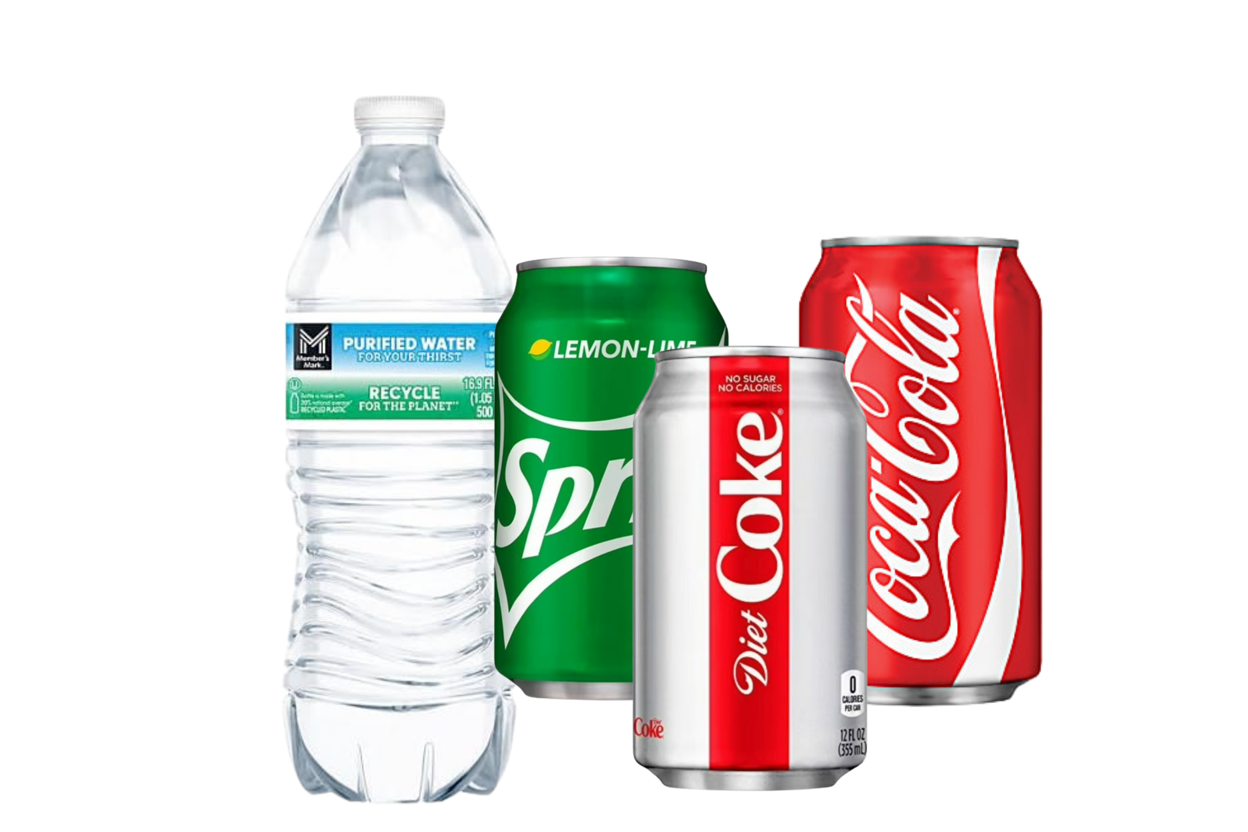 Classic drinks including  a water bottle, a green Sprite can served of the Great Balls of Love Ice Cream Truck
