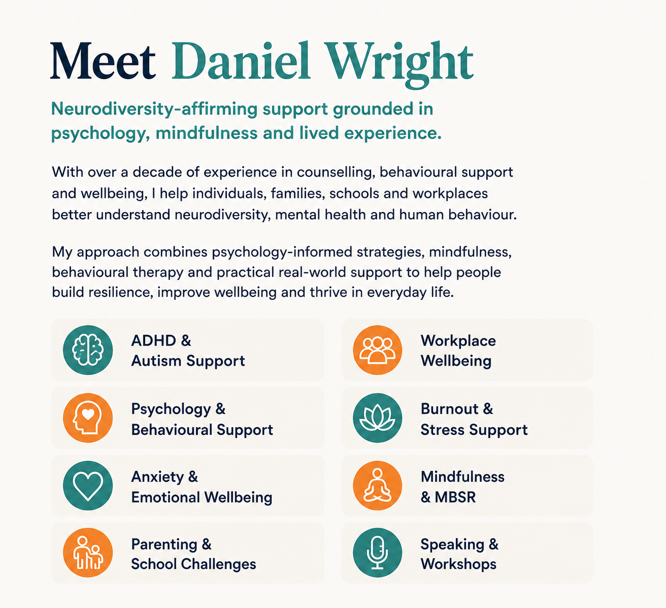 Psychology-informed support for ADHD, Autism, anxiety, workplace wellbeing, mindfulness and behavioural support across New Zealand.