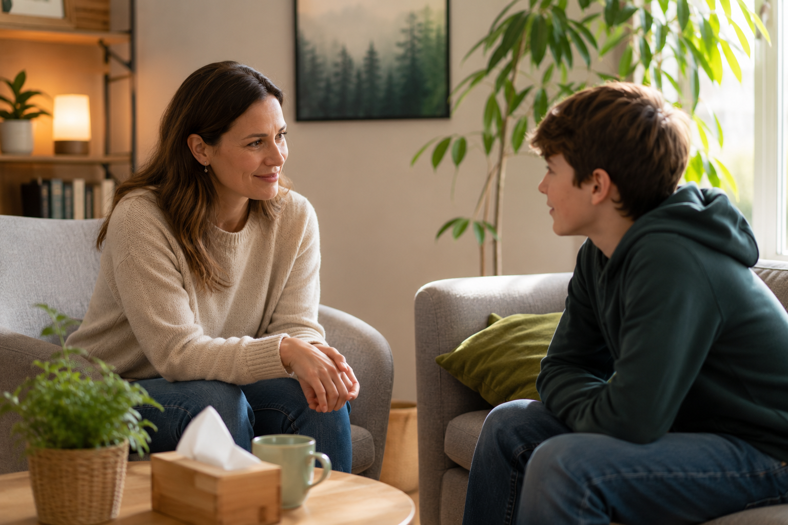A warm and supportive therapy environment representing neurodiversity-affirming counselling for ADHD, autism, anxiety, parenting and emotional wellbeing at Wright Mind Wellbeing in Christchurch, New Zealand.