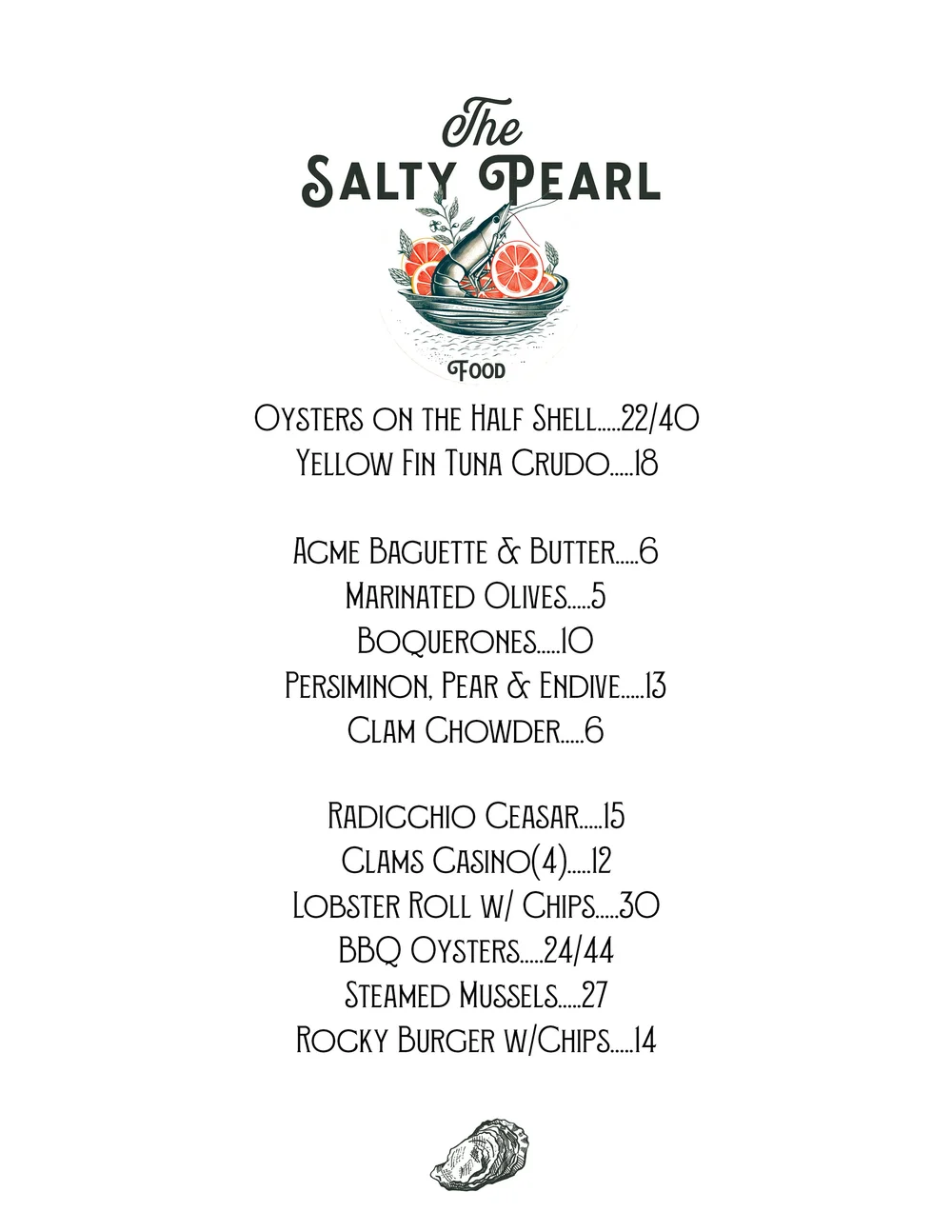 MENUS — The Salty Pearl JLS