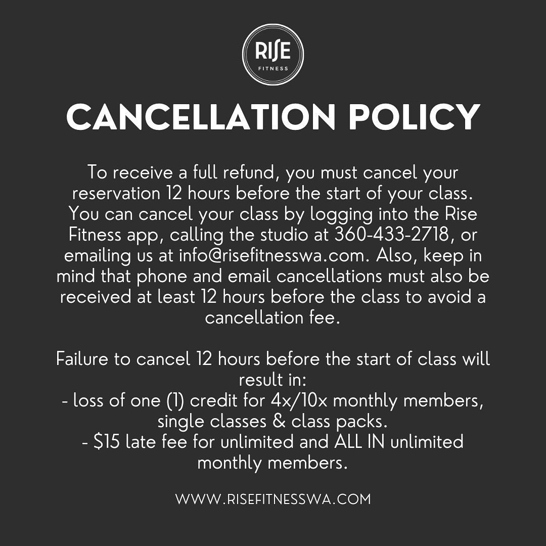 Please take a few minutes to review our cancellation, no show &amp; waitlist policies.

And keep on crushin&rsquo; it Rise Tribe! We see you!! 👊🏻🔥⭐️🎉🪩🎤⚡️🌈🤠🍾❤️