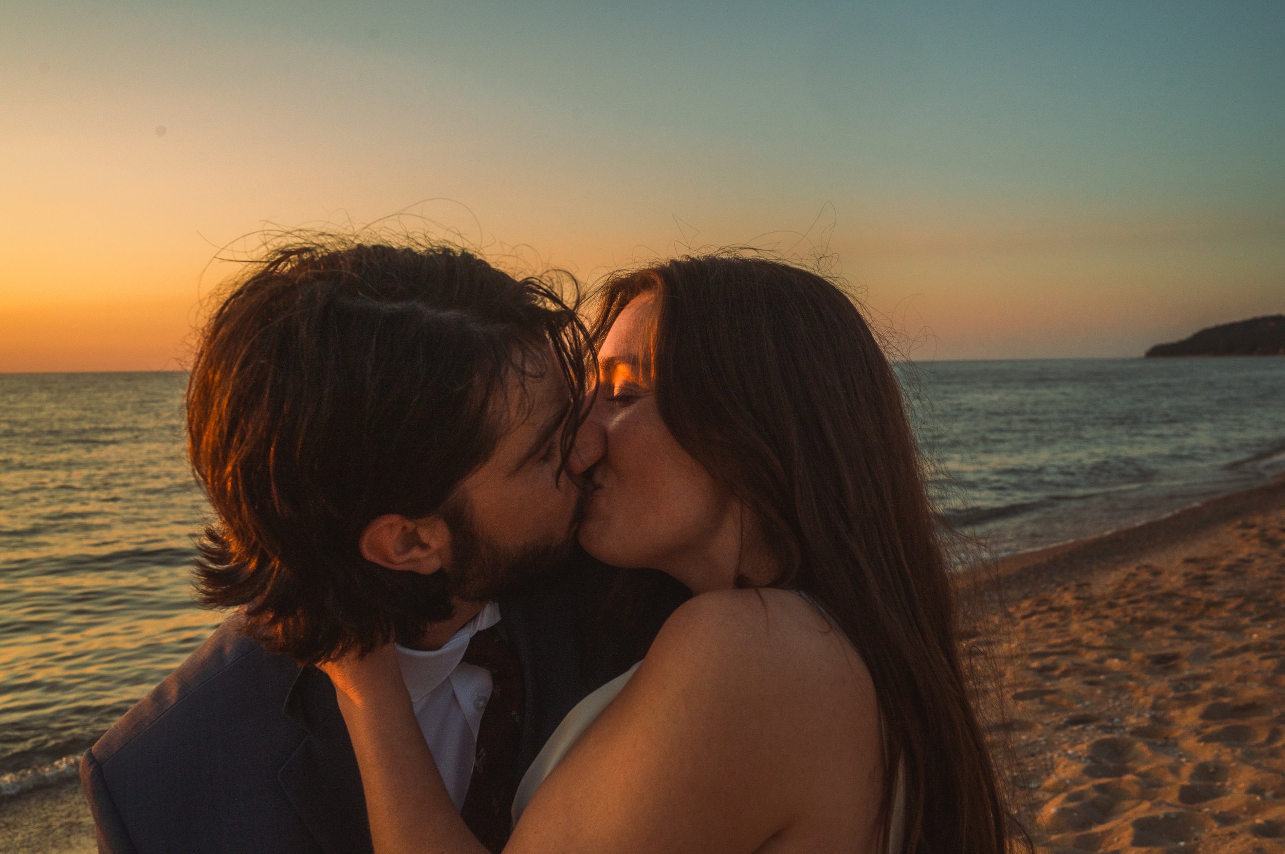 Northern Michigan Lake Michigan Sunset Beach Elopement Couple