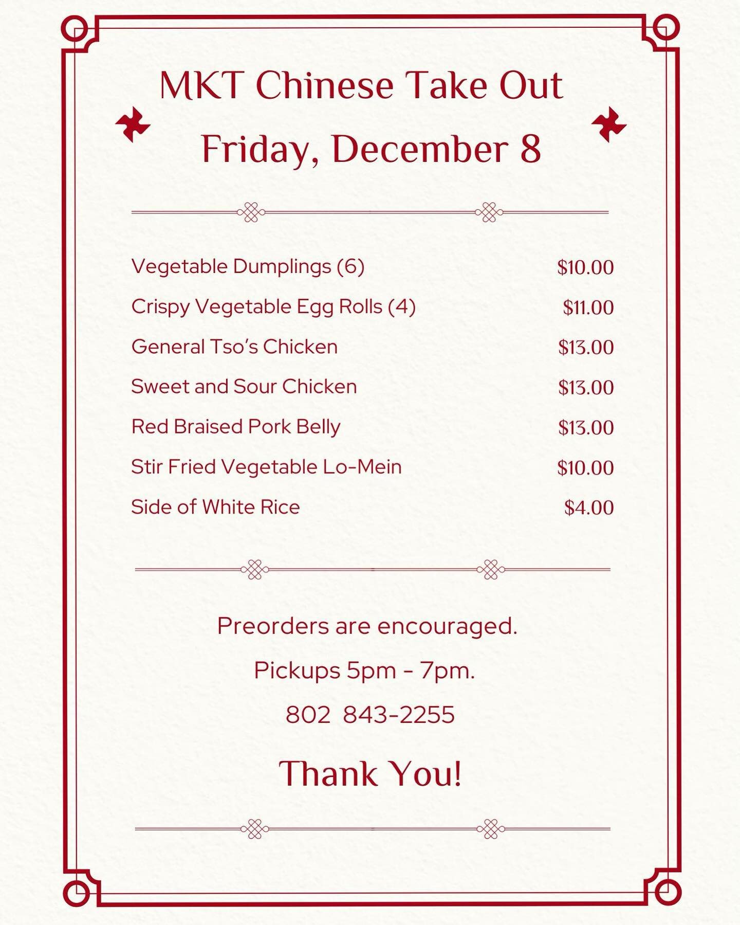 We&rsquo;re doing a Chinese takeout! 
Call 843-2255 to place your order!