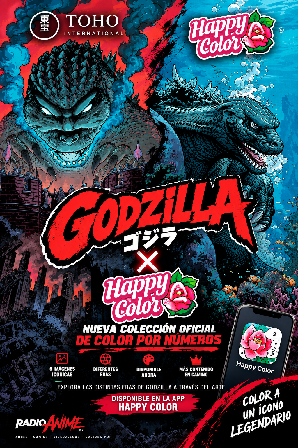 GODZILLA LLEGA A HAPPY COLOR CON UNA NUEVA COLECCIÓN OFICIAL DE COLOR POR NÚMEROS