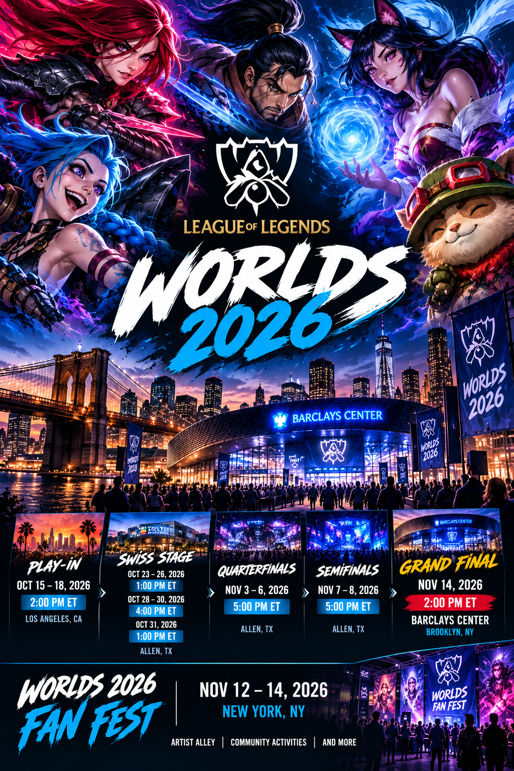 League of Legends Worlds 2026: Calendario, Horarios, Fan Fest y la Gran Final en Nueva York
