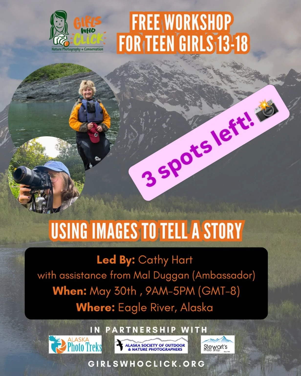 Free workshop for teen girls in Alaska! This is a really incredible opportunity, and we still have 3 spots we&rsquo;re trying hard to fill!

This year I was asked to help run this workshop by Cathy and Girls Who Click (@girlswhoclick )

We have a lar