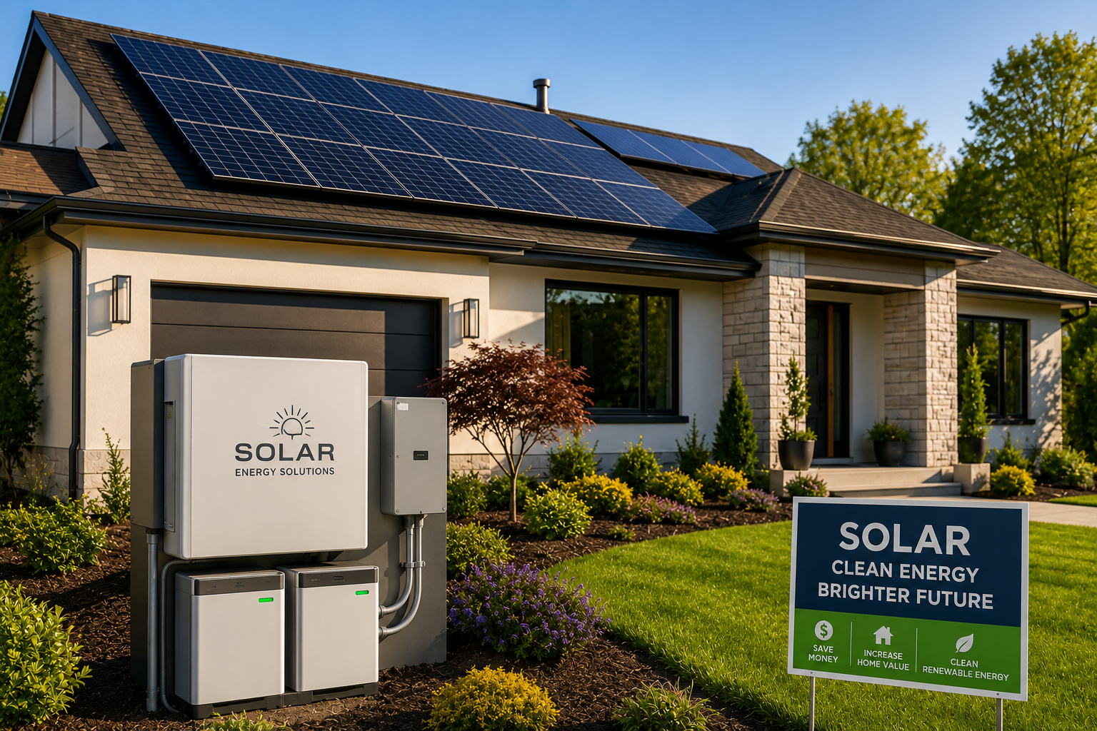 Solar installation team working on residential rooftop solar panels