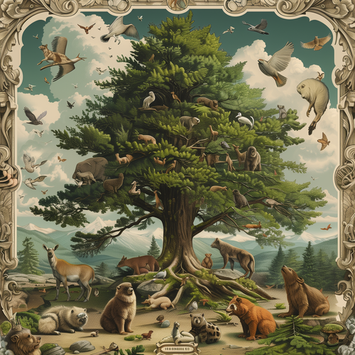 Mammals of Lebanon poster with a cedar tree