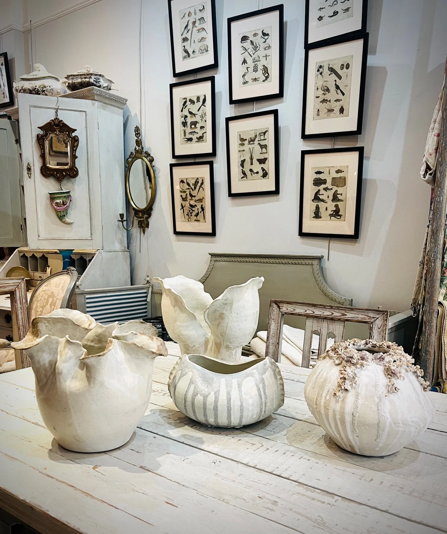white ceramic vases at Patricia Harvey Antiques