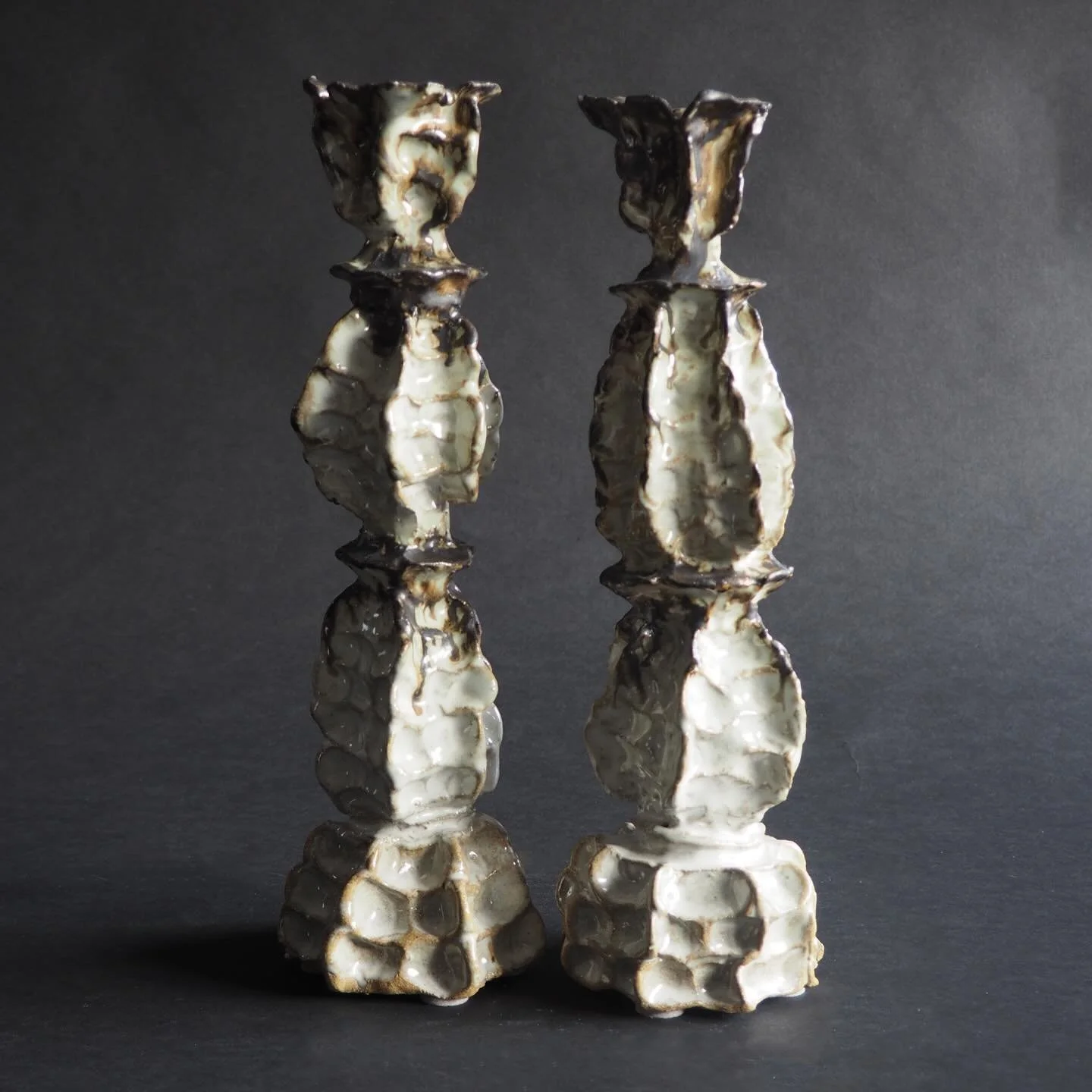 Weathered 🖤
Dragon Candlesticks 
They look gothic and full of history to me.

#annascholzceramics #ceramics #contemporaryceramics #interior #ceramiccandlestick