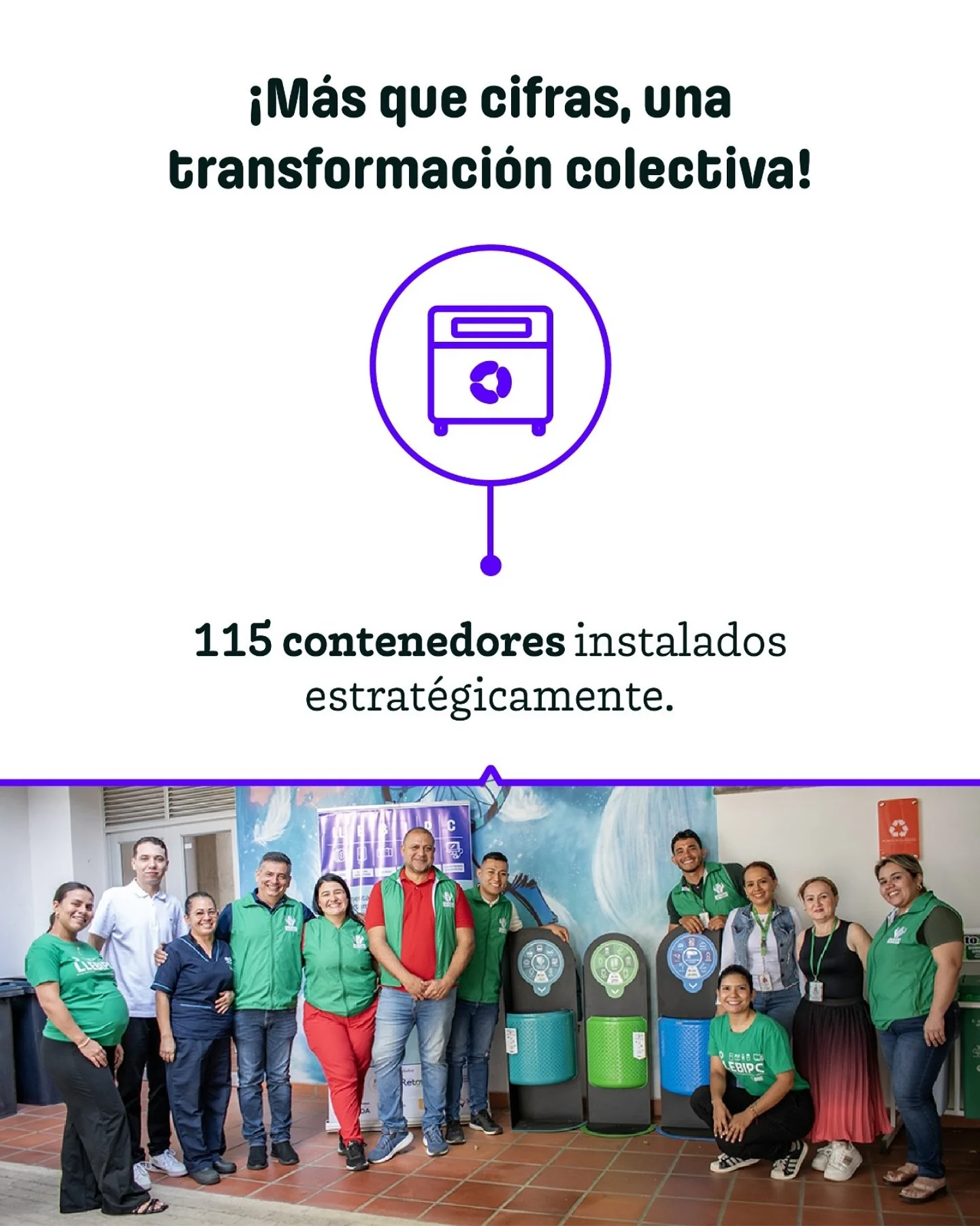 📊✨ &iexcl;M&aacute;s que cifras, una transformaci&oacute;n colectiva!

Con la instalaci&oacute;n de 115 contenedores para el dep&oacute;sito de residuos posconsumo LLEBIPC, avanzamos en la gesti&oacute;n responsable de los residuos posconsumo y en l