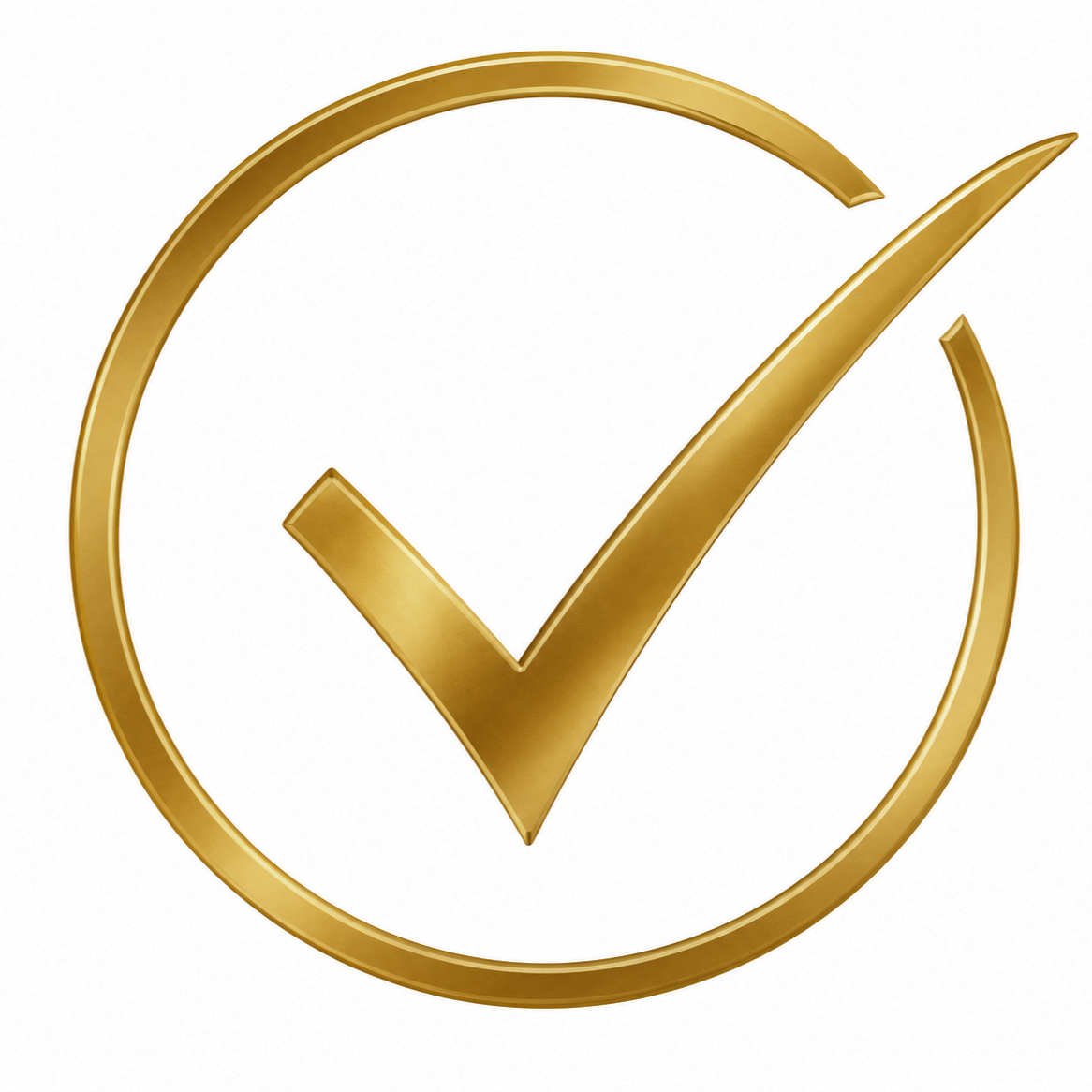 Golden check mark inside a circular border on a white background.