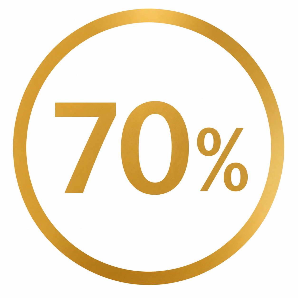 Gold circular badge with 70% in the center.