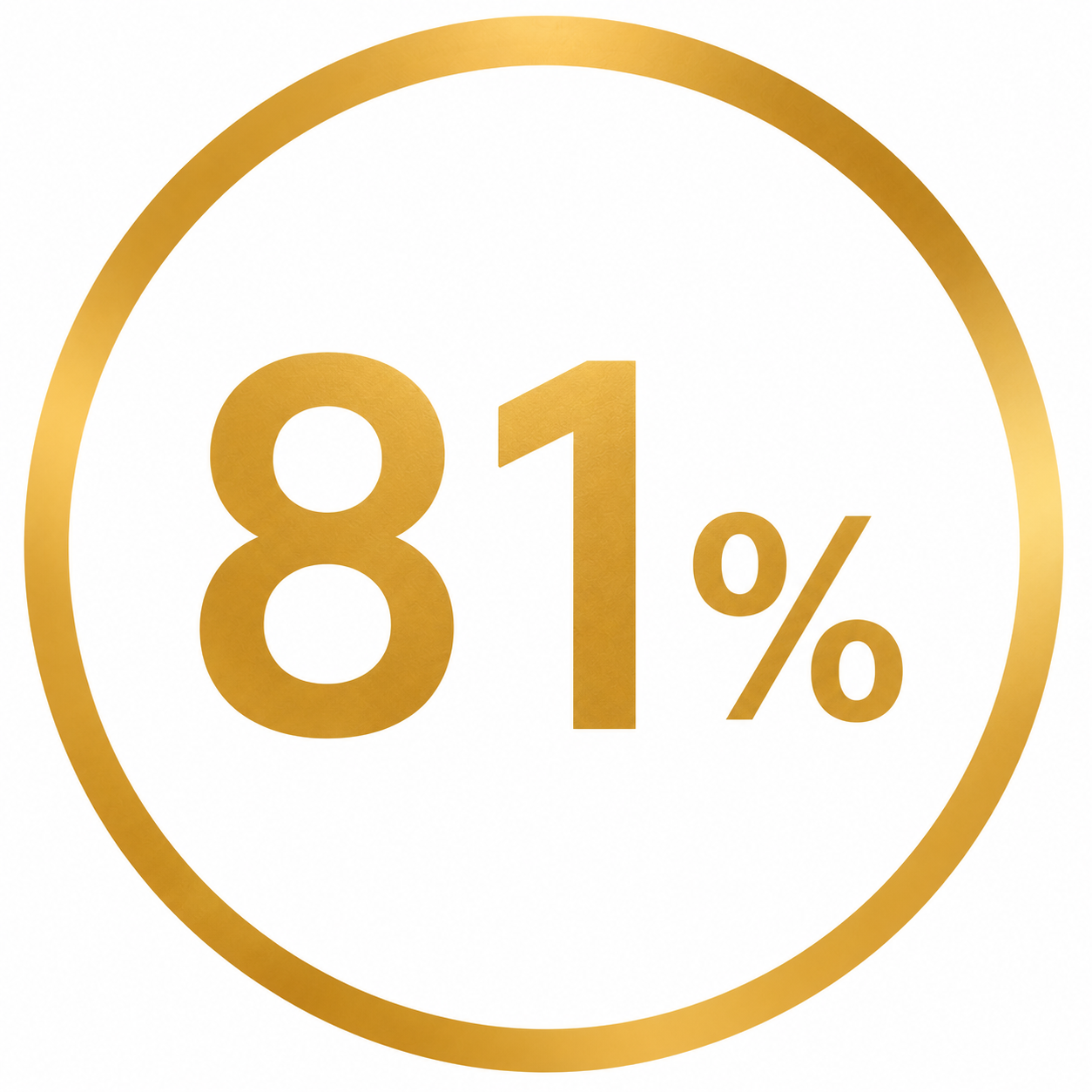 Gold-colored circular badge with the text '81%' in large font, indicating a percentage value.