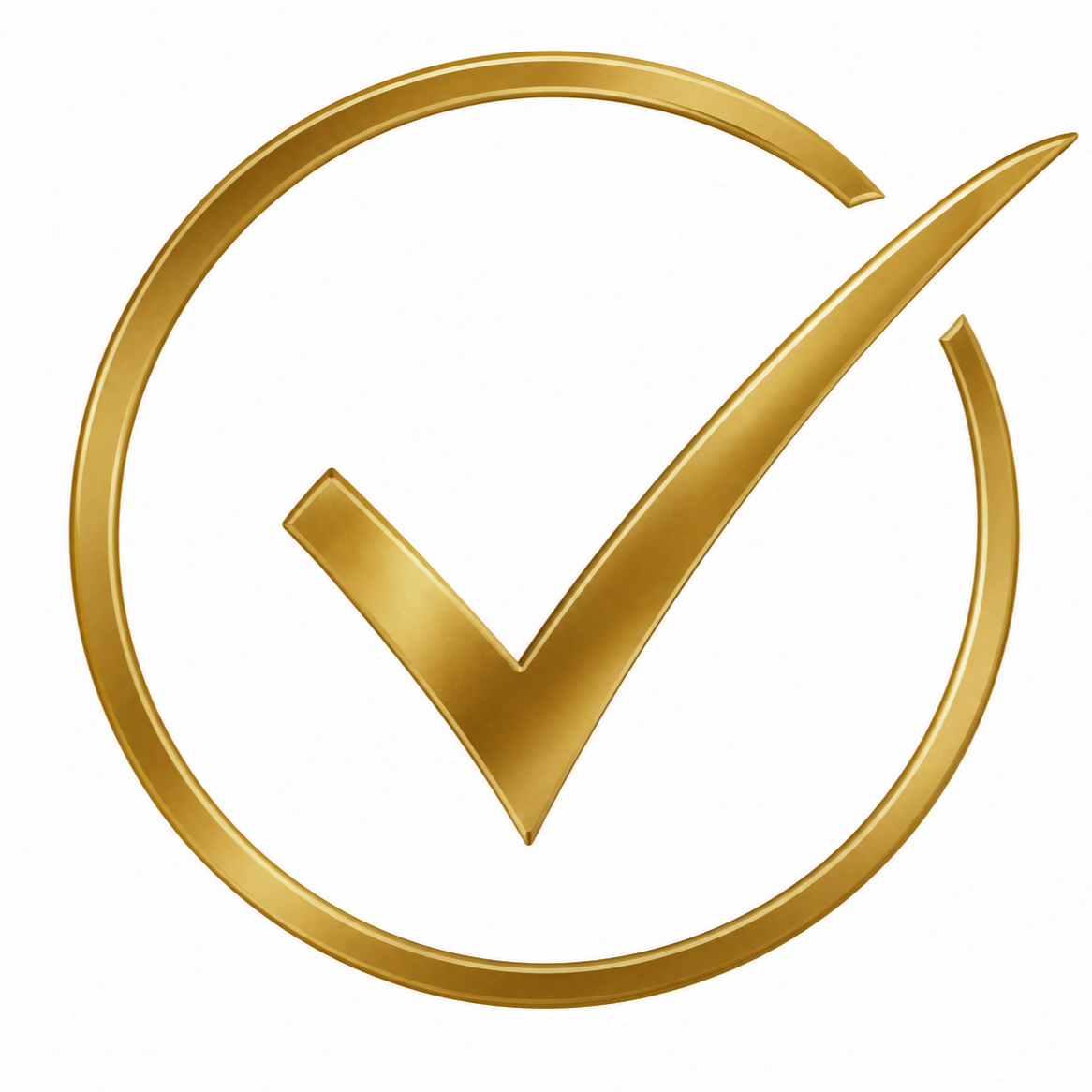Gold check mark inside a circle on a white background.