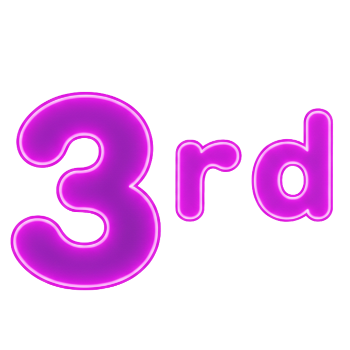 Neon sign reading '3rd' in purple and pink colors with a black background.