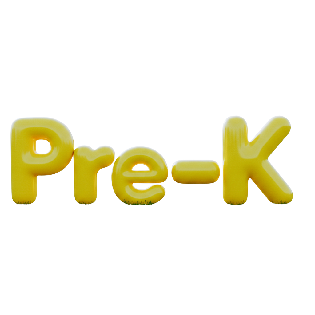 Yellow balloon letters spelling 'Pre-K' against a white background