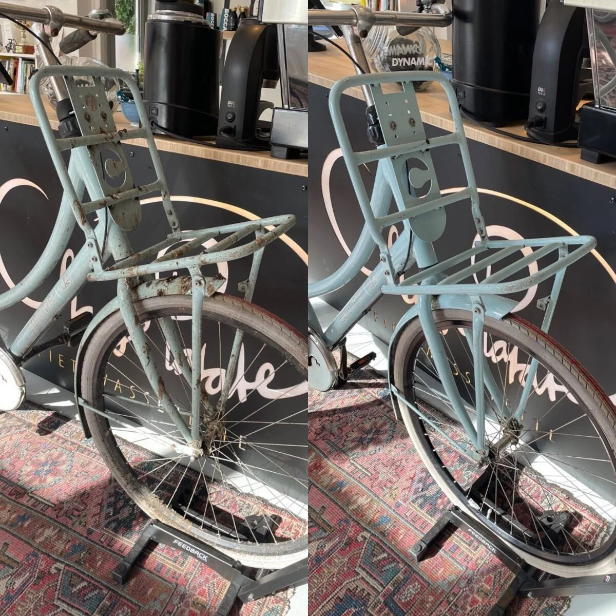 City bike before and after washing at Chasse Patate