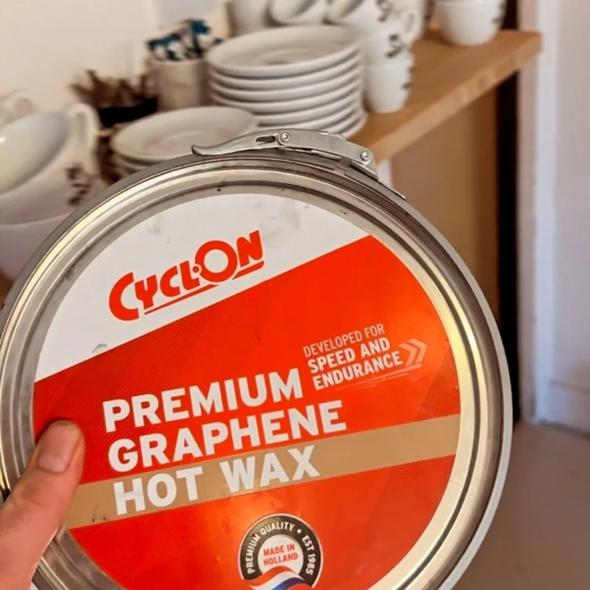 CyclOn Hot Wax tin at the Chasse Patate bike wash