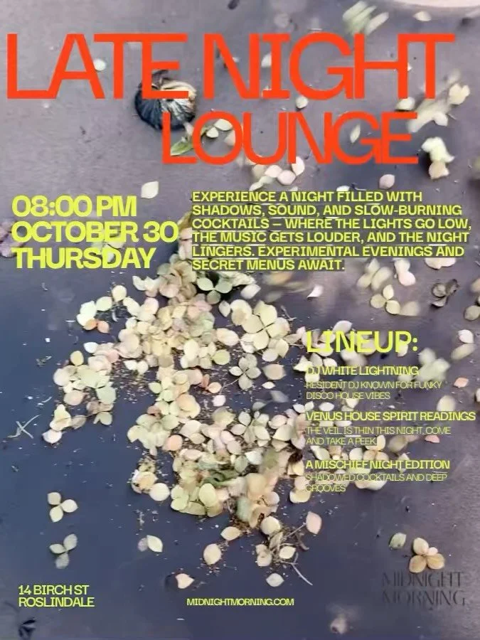 Roslindale, we&rsquo;re staying up late.
Join us Thursday, October 30 for Late Night Lounge &mdash; A Mischief Night Edition.
We&rsquo;re kicking off a new series of experimental late nights where the restaurant transforms into a lounge.

The lights 