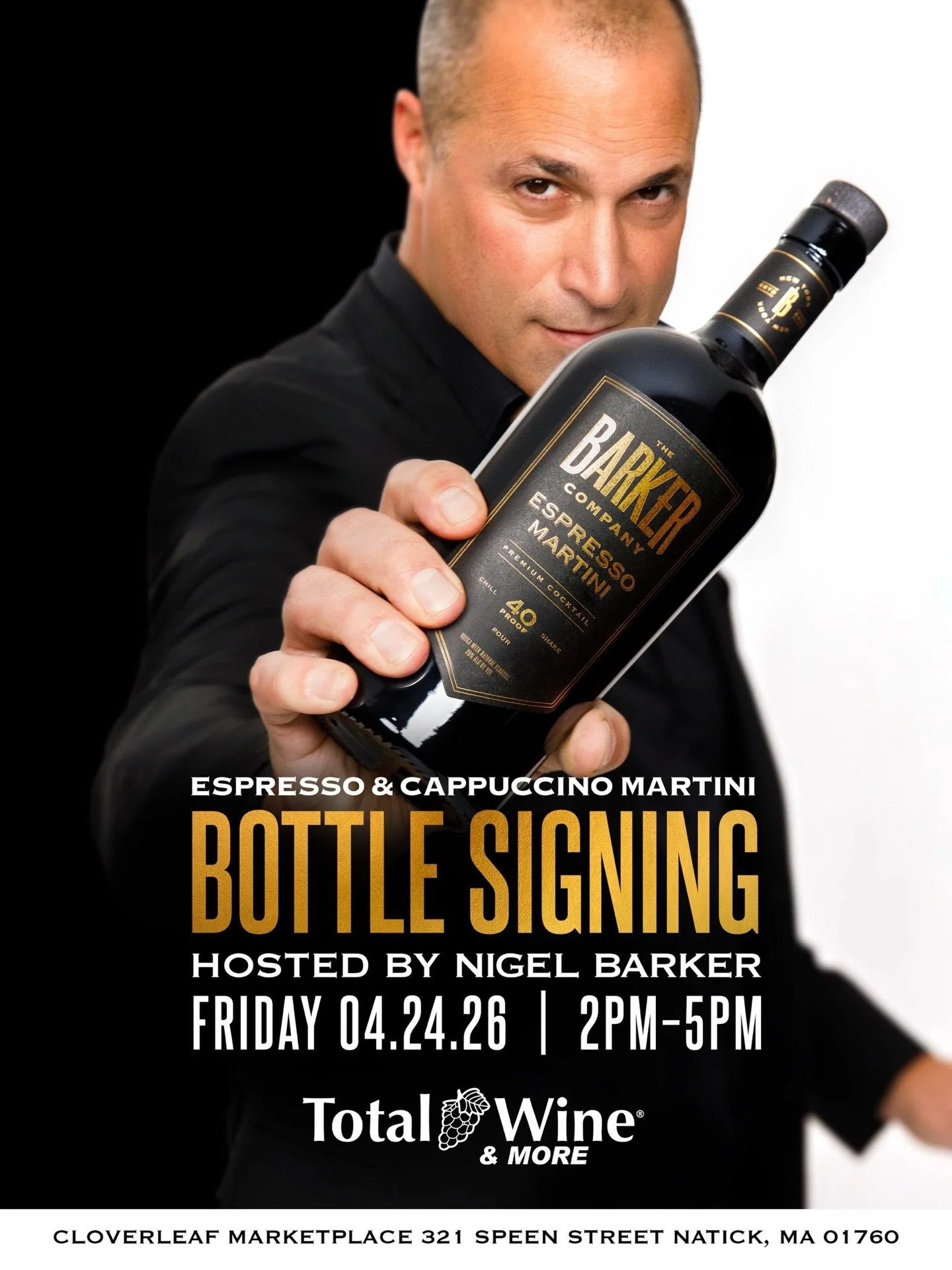 Massachusetts we are coming back! 
On Friday April 24th from 2pm-5pm @nigelbarker will be signing bottles @totalwinema in Natick and we will be doing a tasting of both our Espresso and Cappuccino martinis along with a meet &amp; greet, so mark your c
