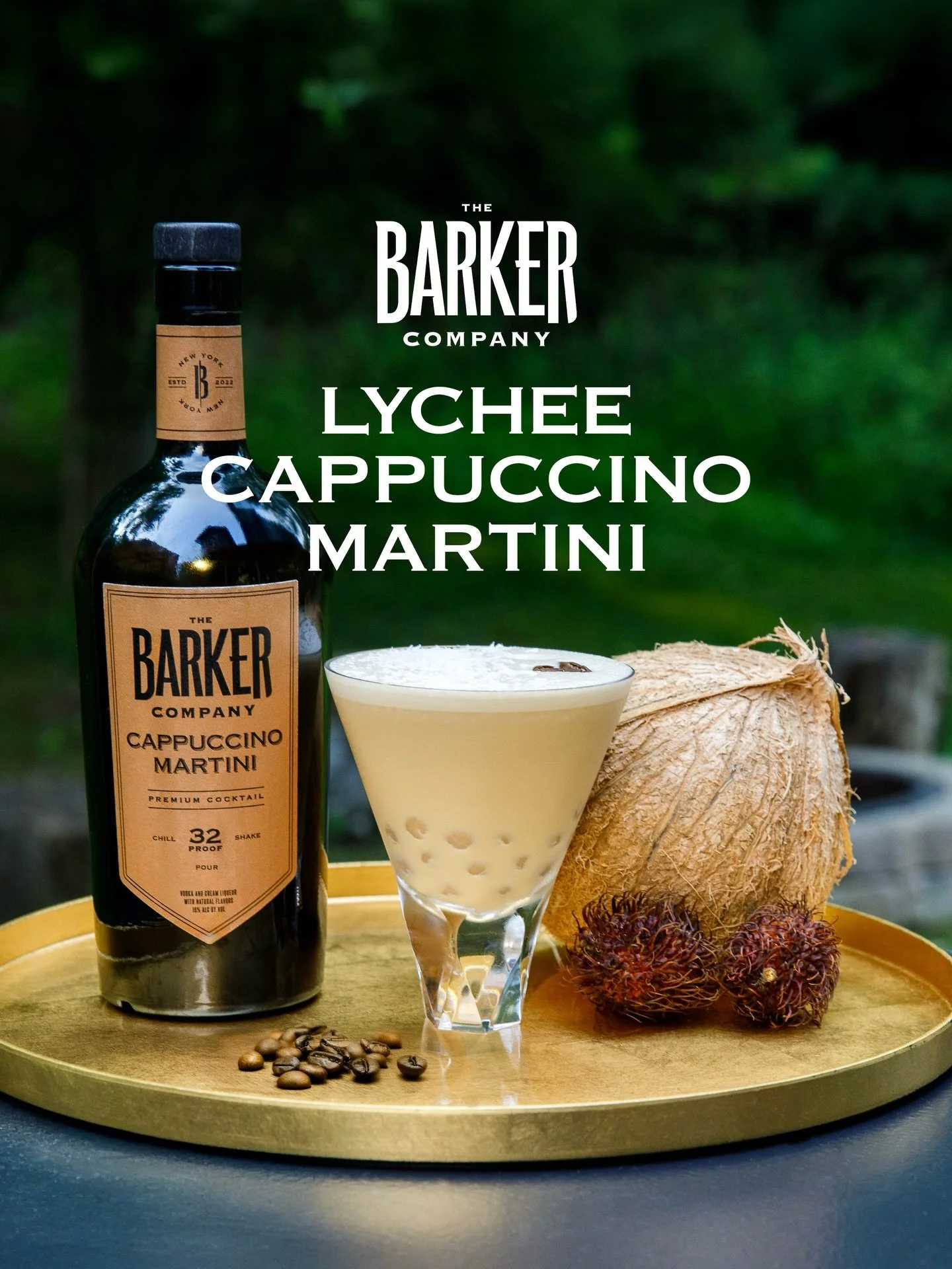 The Barker Lychee Cappuccino Martini 🥥🍸🧋

2 oz Barker Cappuccino Martini
1 oz Coconut Milk
1 oz Lychee Liqueur
Shake Over Ice
Add Boba to Glass &amp; Pour
Garnish: Shredded Coconut &amp; 3 Coffee Beans

Cheers!