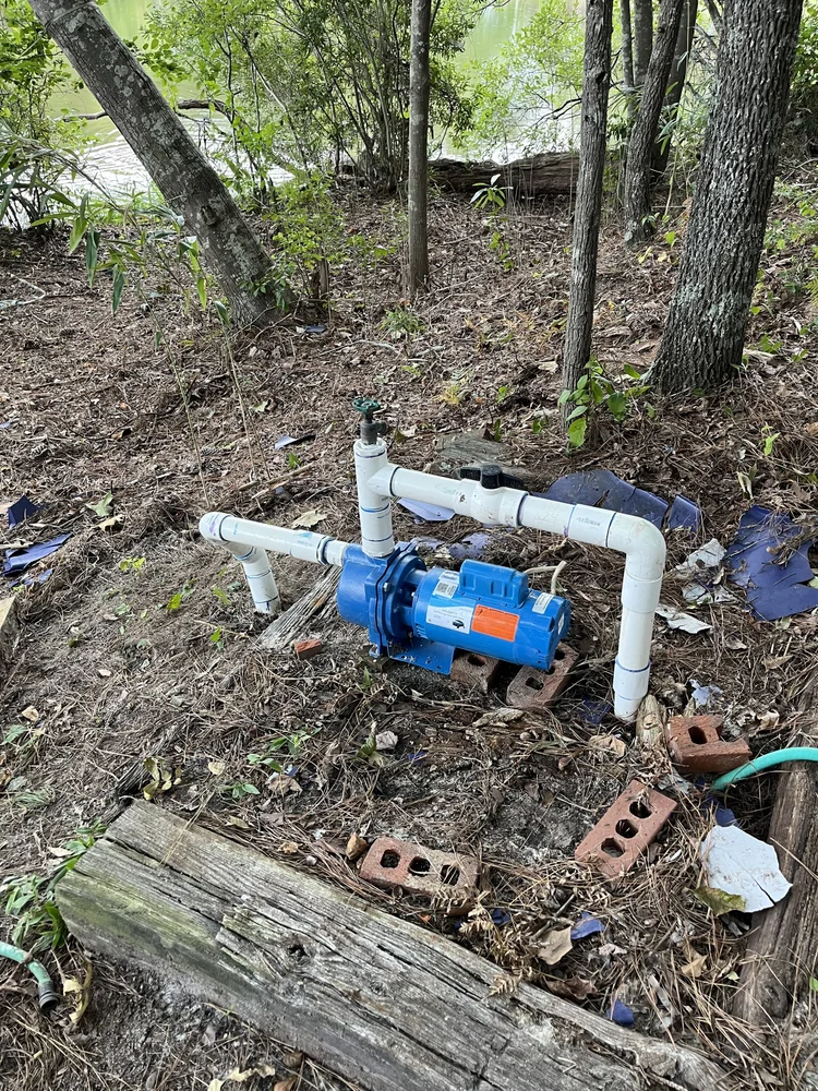 Irrigation pump connected with PVC plumbing