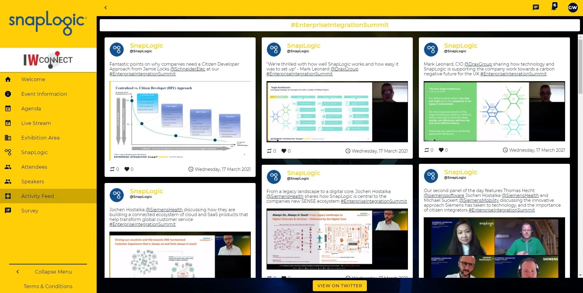 SnapLogic Activity Feed Screenshot for Virtual European Conference