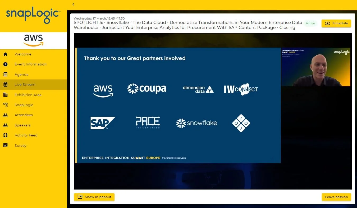 SnapLogic live stream feed for European Conference