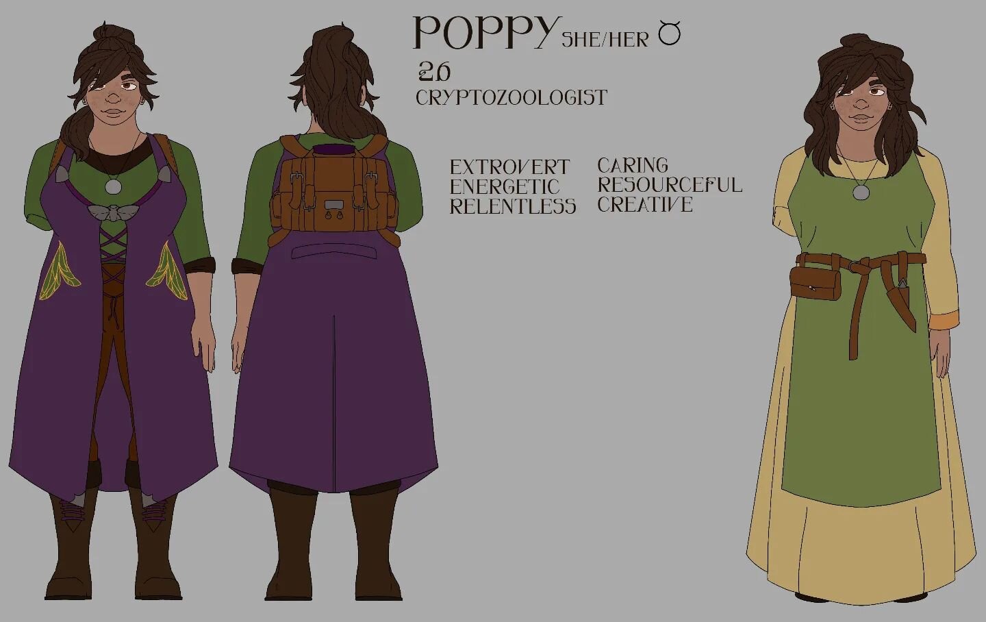 &quot;Come on, Ro. You're really gonna let your dad convince you that it was all just a dream? Bull. Now put your coat on, I want to see just how deep down this place goes.&quot;

MC 4/5 of under mountains 🏔️ this is Poppy! She studies the monsters 