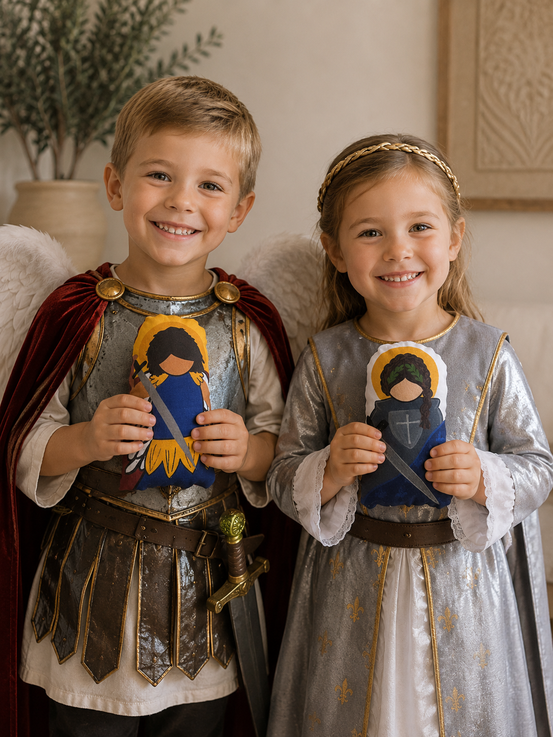 Girl and boy with Sts Michael and Joan of Arc.png