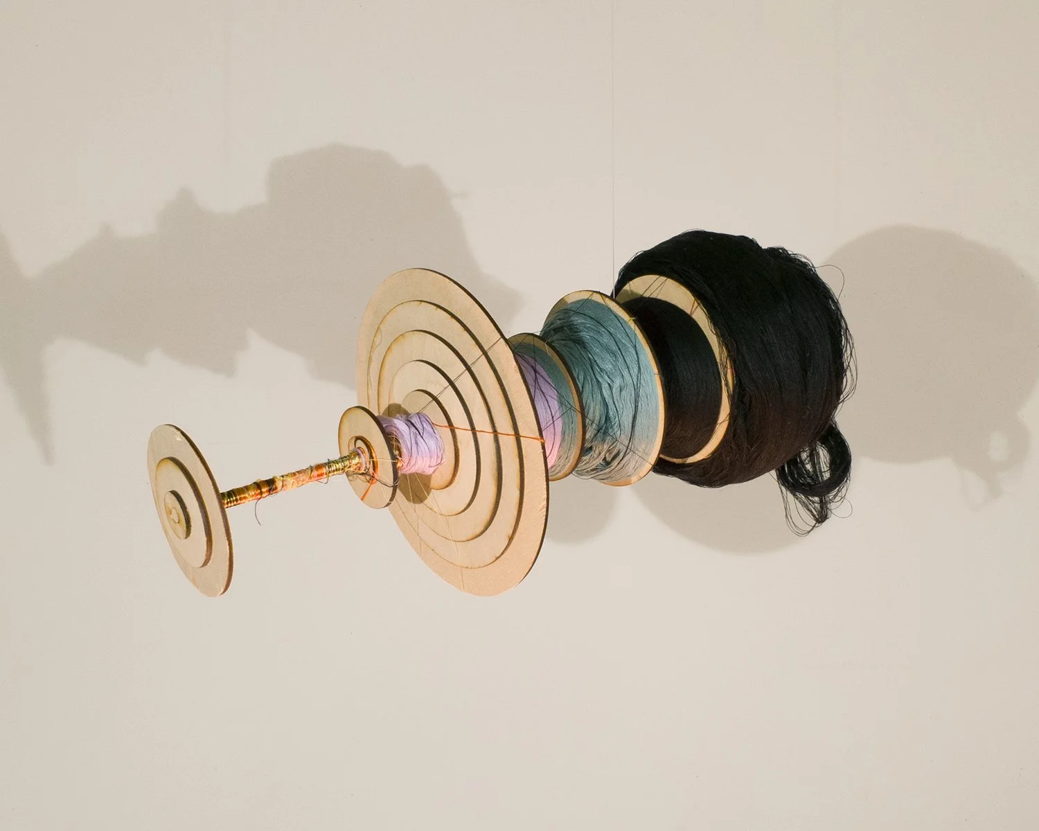 Downstairs - baltic birch plywood, pva, machine embrodery thread. Wound 2023 with Neural KNot installation at The Hole, NYC.