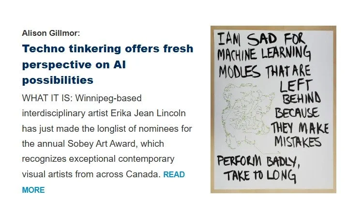 a text fills the left side of the image and a replication of a drawing fills the right. the text reads techno tinkering offers a fresh perspective on AI possibilites.