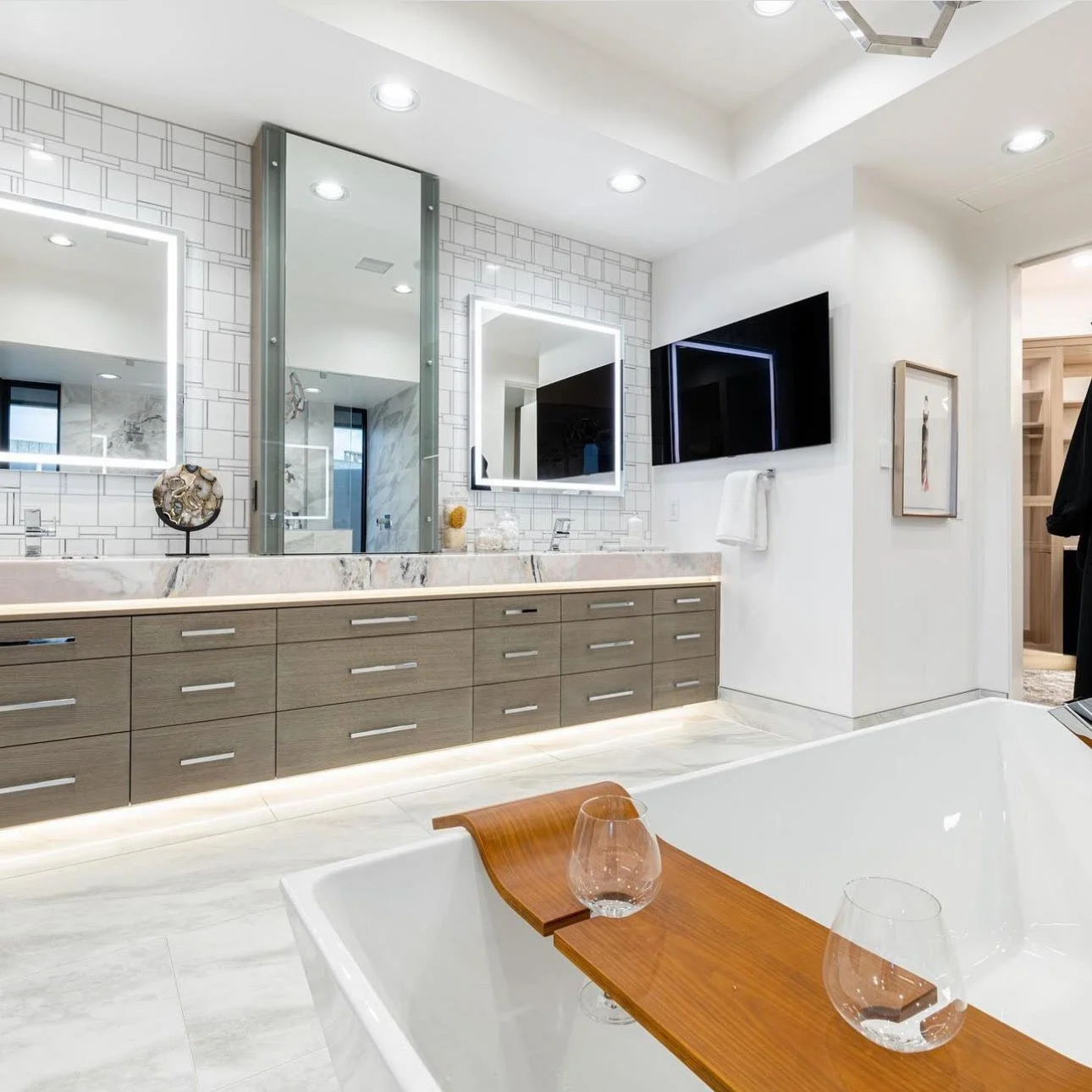 Primary bath with quartzite countertops