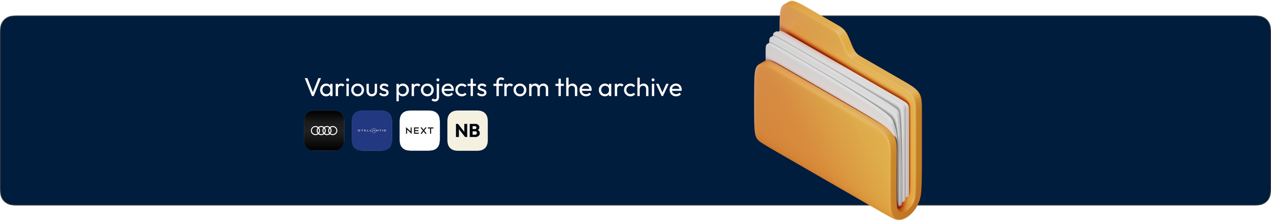 Various projects from the archive tile with logos for Audi, Stellantis, Next and Nathan's own personal projects